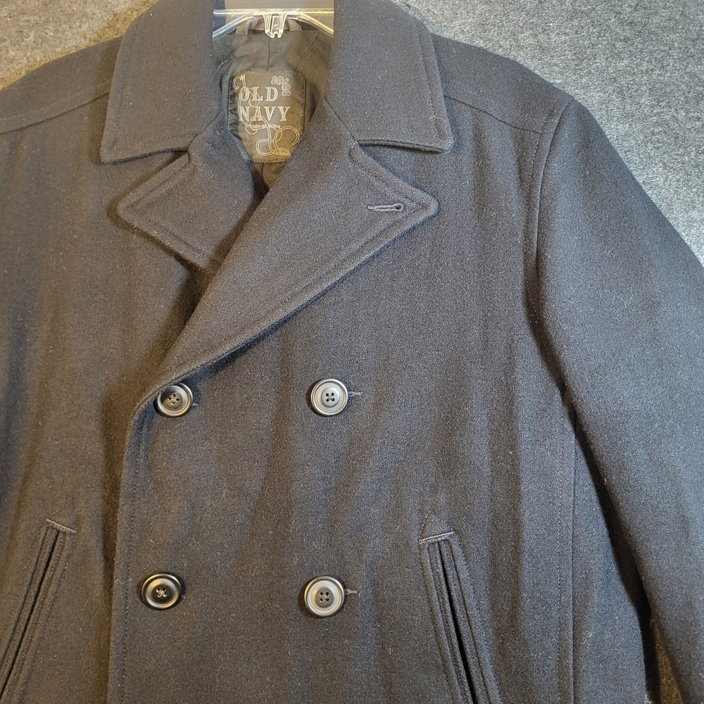 Old Navy Mens M Black Wool Blend Double Breasted Pea Coat Jacket Vntg 2006